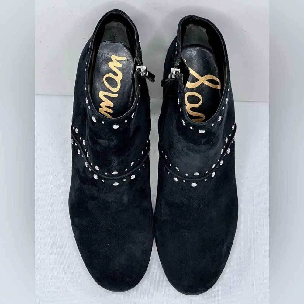 Sam Edelman Chandler Ankle Boots Black Suede Studded Inside‎ Zip Trendy Sz 9